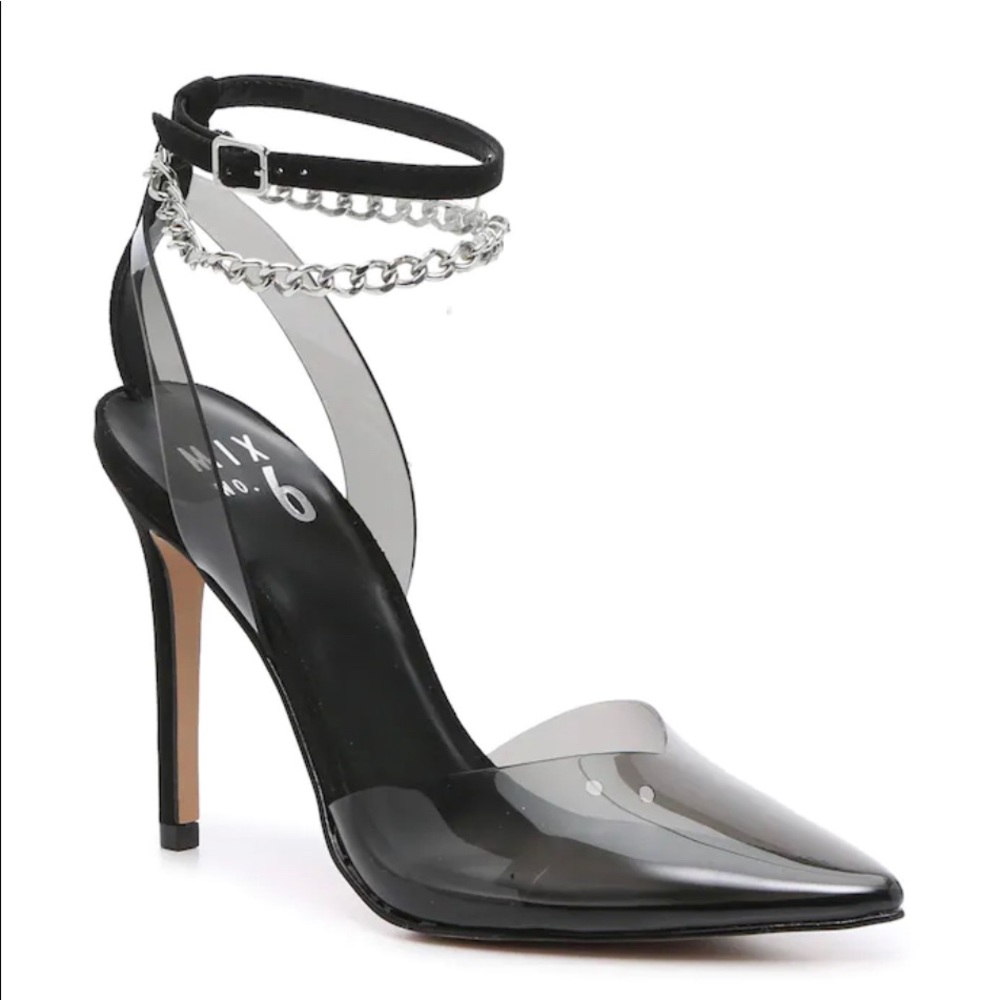 Black PCV Ankle strap with ankle chain heel